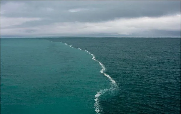 Different color water at same ocean